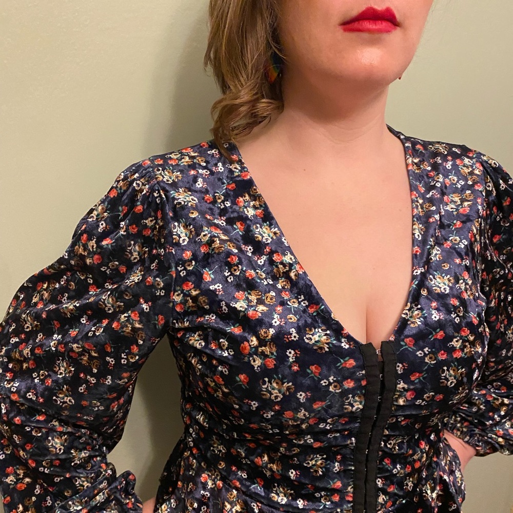 Cottage Core Velvet Peasant Blouse